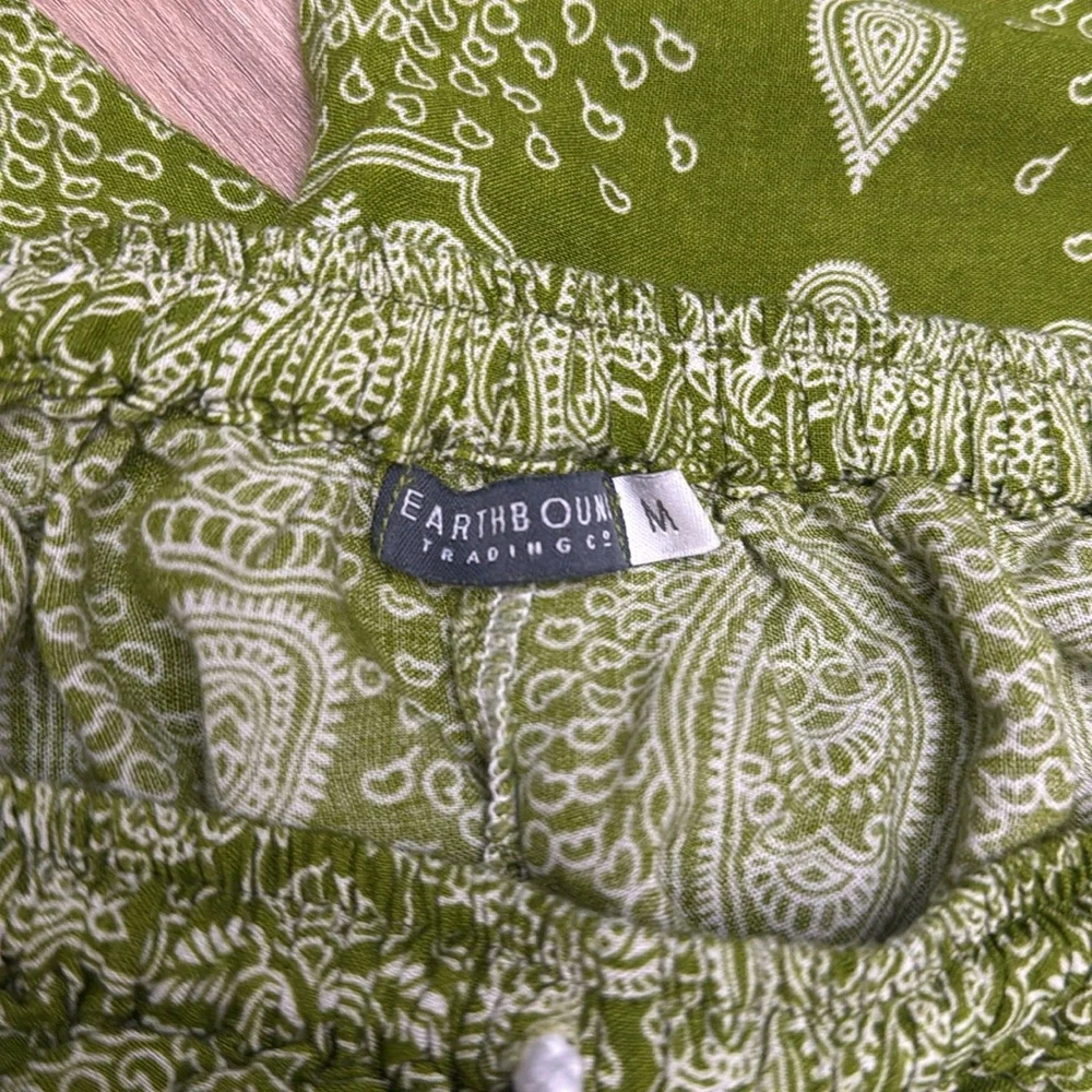 Earthbound Trading Co. Boho Jogger Wide Leg Flowy Pants Green Bohemian Boho Med - Picture 4 of 8